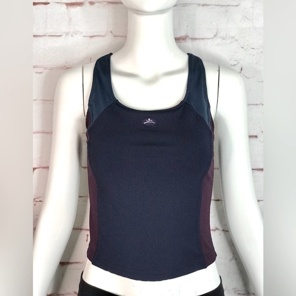 HANES Sport COOLMAX Racer Back Colorblock Workout Tank Navy Blue & Maroon Size S - Picture 15 of 15